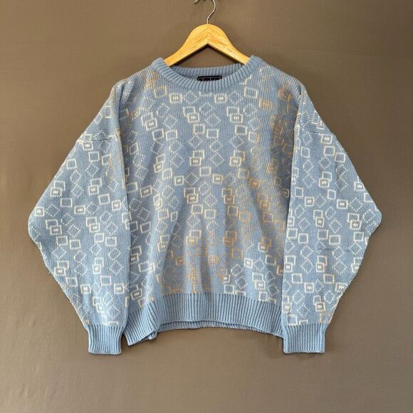 Vintage Made In USA Finalist Baby Blue Sweater Knit Size Medium Cotton Blend - Picture 1 of 9
